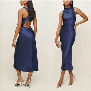 Reformation‎ Casette Silk Midi Dress Blue Iris Size 8 NWT